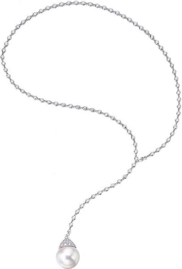 Assael Diamond Pearl Lariat Necklace