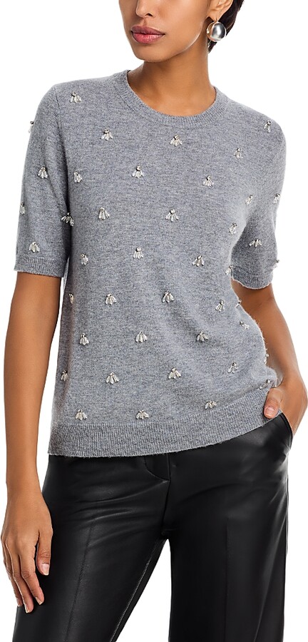Milly Rosalyn Rhinestone Embellished Crewneck Top