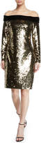 Thumbnail for your product : Badgley Mischka Off-the-Shoulder Velvet-Trim Sequin Cocktail Dress