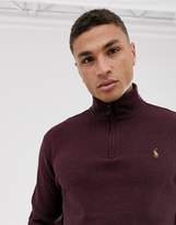 Thumbnail for your product : Polo Ralph Lauren half zip knitted jumper in burgundy with multi player logo
