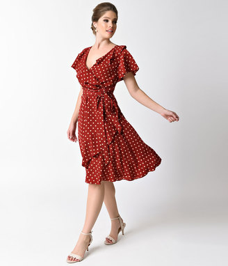 Unique Vintage 1940s Red & Ivory Polka Dot Dotty Wrap Dress