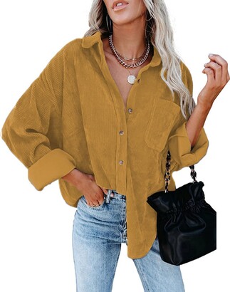 HUUSA Women's Fashion Open Front Oversized Vintage Jacket Shirts Draped Long Sleeve Button Down Chunky Formal Coats Tops With Pocket Ruby XL