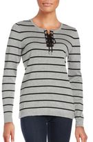 Thumbnail for your product : Calvin Klein Lace-Up Striped Sweater