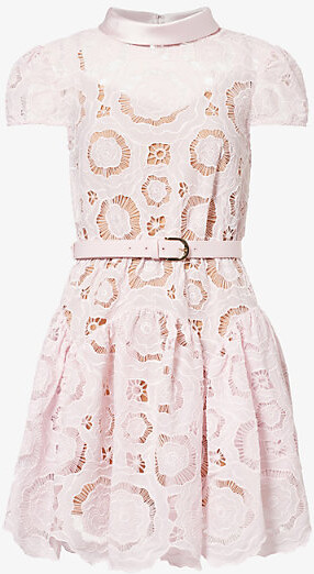 Self-Portrait Womens Pink Floral-Lace Cap-Sleeves Woven Mini Dress 6