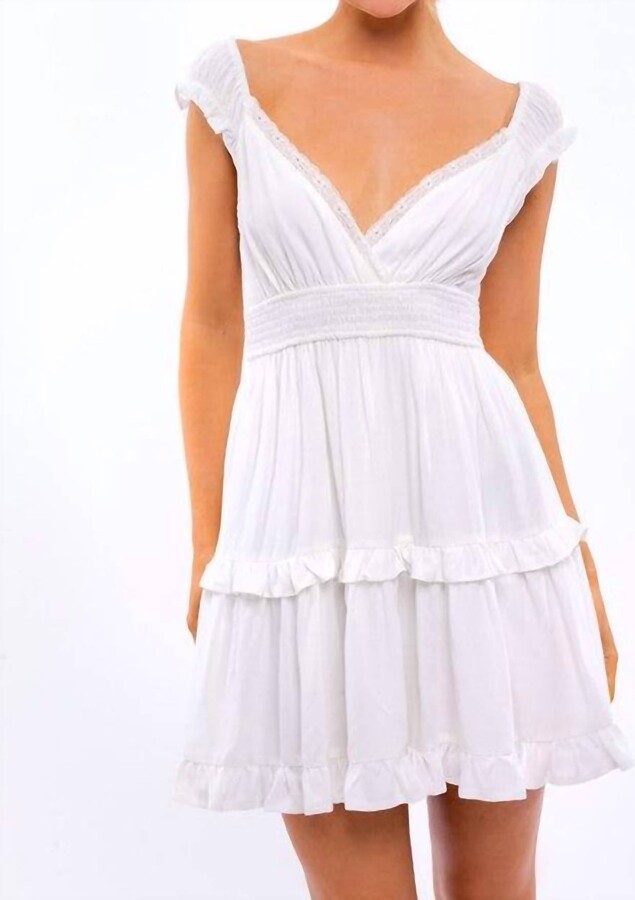 LE LIS Love Note Ruffle Mini Dress In White