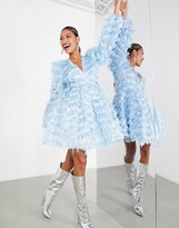Thumbnail for your product : ASOS EDITION long sleeve fringe jacquard mini dress in ice blue