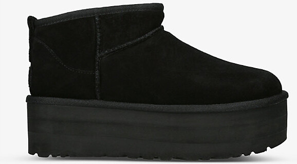 UGG Womens Black Classic Ultra Mini Platform Suede and Shearling Boots Eur 40 / 7 Uk Women