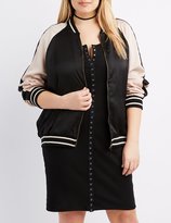 Thumbnail for your product : Charlotte Russe Plus Size Satin Varsity Colorblock Bomber Jacket