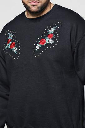 boohoo Big And Tall Twin Embroidered Studded Sweater