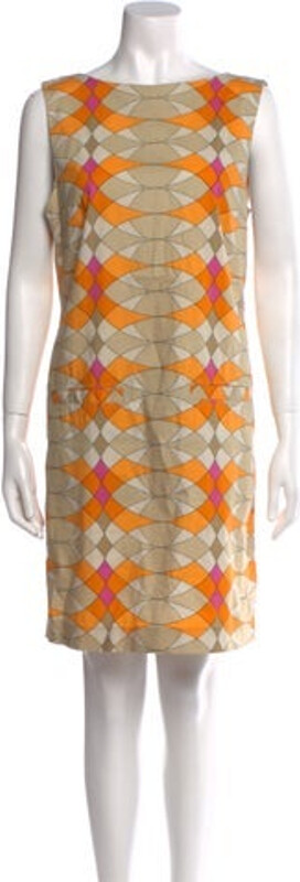 Strenesse Shift Dress Printed Sleeveless with Bateau Neckline Exposed Zip Closure at Back