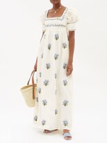 Thumbnail for your product : Agua by Agua Bendita Floral-embroidered Puff-sleeve Linen Maxi Dress - White Multi