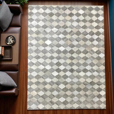 Everly Quinn Gray And White Cowhide Rug, Handmade Natural Cowhide Carpet