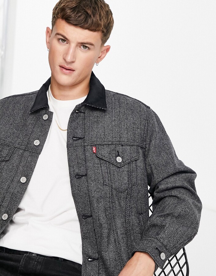 Levi's lined vintage relaxed fit herringbone trucker jacket in grey -  ShopStyle