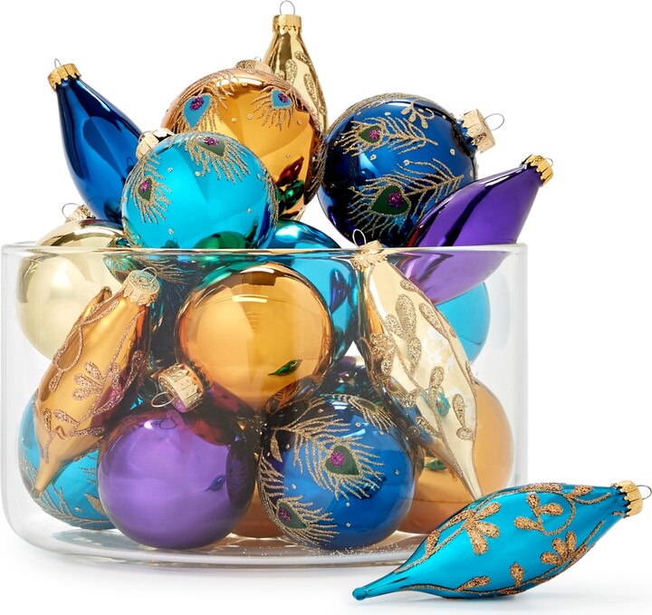 Holiday Lane Patina Glass Multi-Color Ball & Drop Ornaments, Set of 22, Created for Macy's