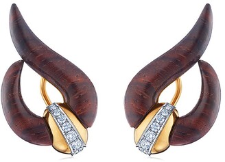 Fred Leighton 18kt yellow gold diamond Cocobolo wood wave earrings