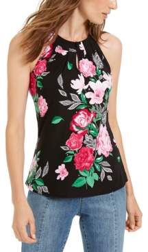 INC International Concepts Textured-Floral Print Keyhole Top, Created for Macy's