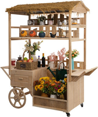 Vintiquewise Versatile Multi-tier Shelves Wooden Rolling Cart - Perfect For Festival Event Stand Food Tasting Table Garden Floral Display Rack & H