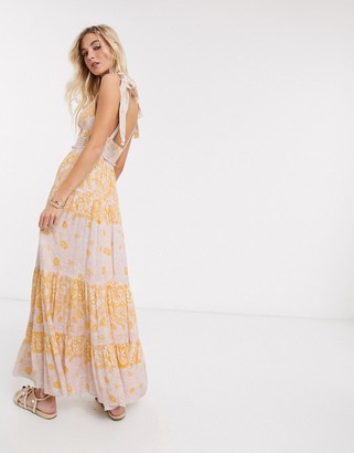 Free People let's smock about it printed maxi dress in pink
