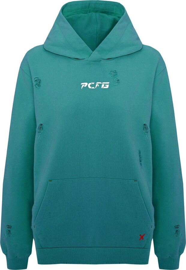 Pcfg Green / Blue Women Destroyed Hoodie - Aventurine