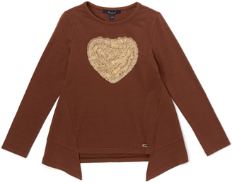 E-Land Kids Brown Heart Sidetail Top - Toddler & Girls
