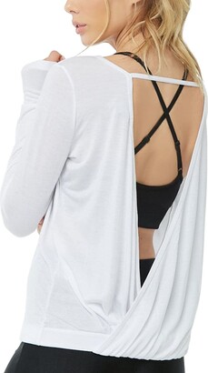 Muzniuer Women's Long Sleeve Open Back Workout Shirts Loose Backless Yoga  Shirts Thumb Hole Shirts - ShopStyle Tops