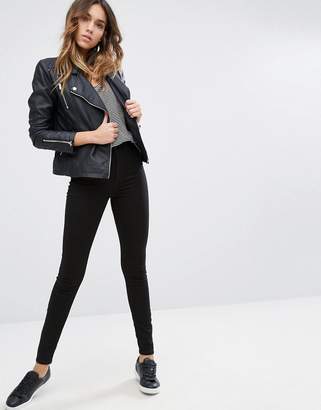 Only Faux Leather Biker Jacket With Zip Detail
