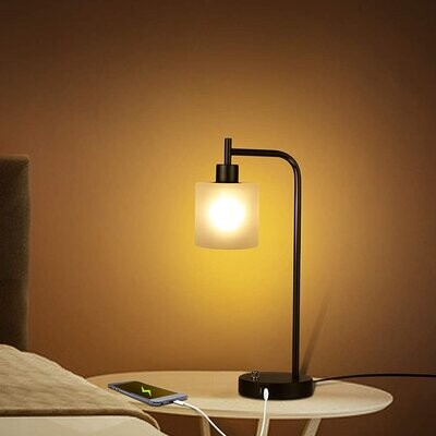 Stylish Industrial Lamps,Vintage Glossy Black and Covert Wood Finish Metal Table Lamp for Office MSTAR Table Lamp Bedside Desk Lamp Living Room Bedroom Modern Night Light