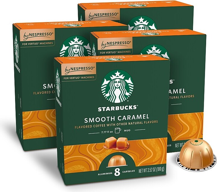 Starbucks Smooth Caramel Coffee Nespresso Vertuo Capsules, Light Roast, 32/Box (135903)