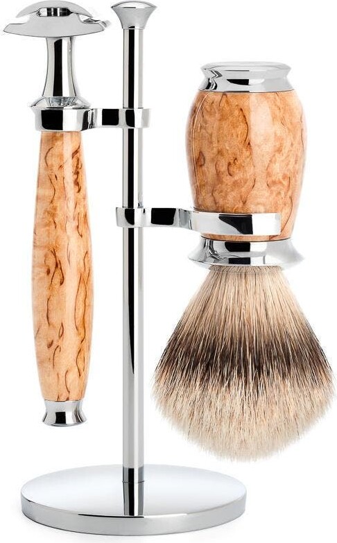 Mühle Purist Karelian Masur Birch 3-Piece Silvertip Badger & Safety Razor Shaving Set