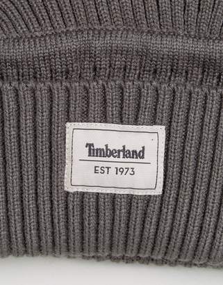 Timberland Gulf Beach Ribbed Beanie Label Logo In Grey
