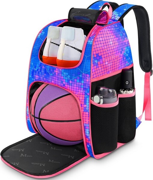 NarweyBasketballBagSturdySoccerBagwithBallHolder&ShoeCompartmentLargeBasketballBackpack