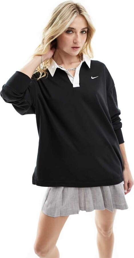 Nike Essential oversized long sleeve polo in black