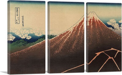 ARTCANVAS Lightning Below the Summit Storm Below Mount Fuji 1832 by Katsushika Hokusai - 3 Piece Wrapped Canvas Painting Print Set