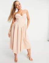 Thumbnail for your product : ASOS DESIGN corset cami prom midi dress in beige