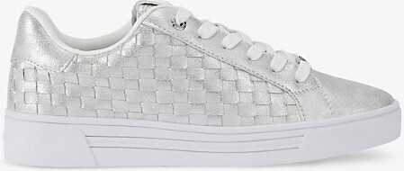 Carvela Womens Silver Daze Weave Logo-Plaque Faux-Leather Low-Top Trainers Eur 37 / 4 Uk Women