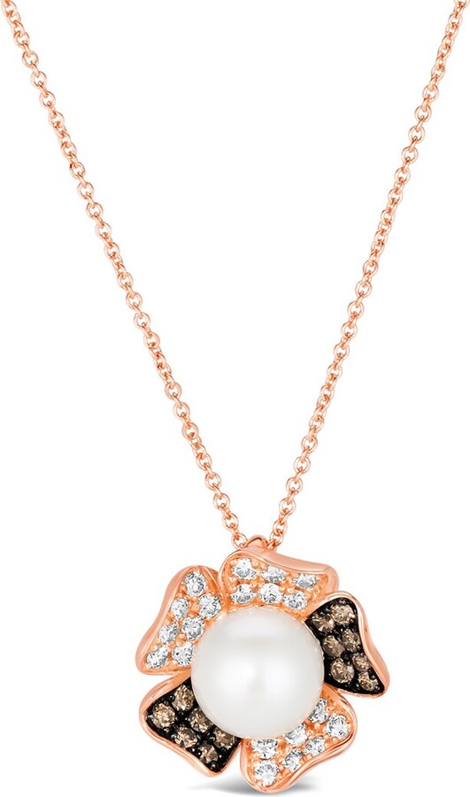 LeVian 14K Strawberry Gold 0.46 Ct. Tw. Diamond 8Mm Pearl Pendant Necklace