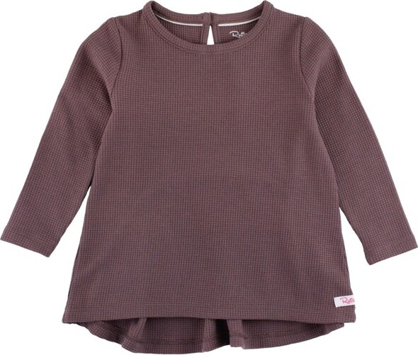 RuffleButts RuffleButtsLittleGirlWaffleKnitLongSleeveBowBackTop-Purple,7