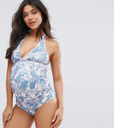 Thumbnail for your product : ASOS Maternity Pastel Palm Print Twist Front Tankini Top