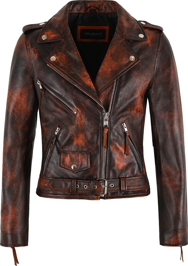Carrie Ch Hoxton BRANDO Ladies Leather Jacket Orange Rusty Classic ...