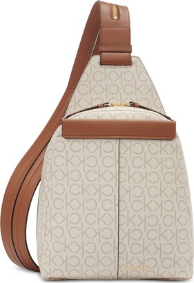 Calvin Klein Hadley Triple Compartment Crossbody, Almond/Taupe/Cherub  White/Dove: Handbags