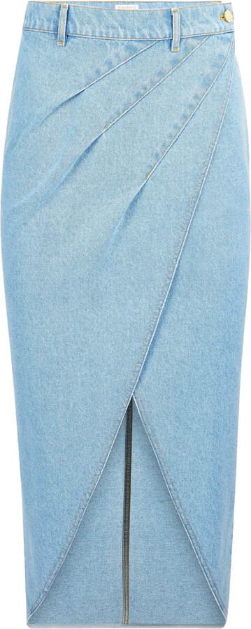 Nina Ricci Draped Denim Midi Skirt