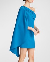 Thumbnail for your product : Halston Malina One-Shoulder Cape-Sleeve Mini Dress