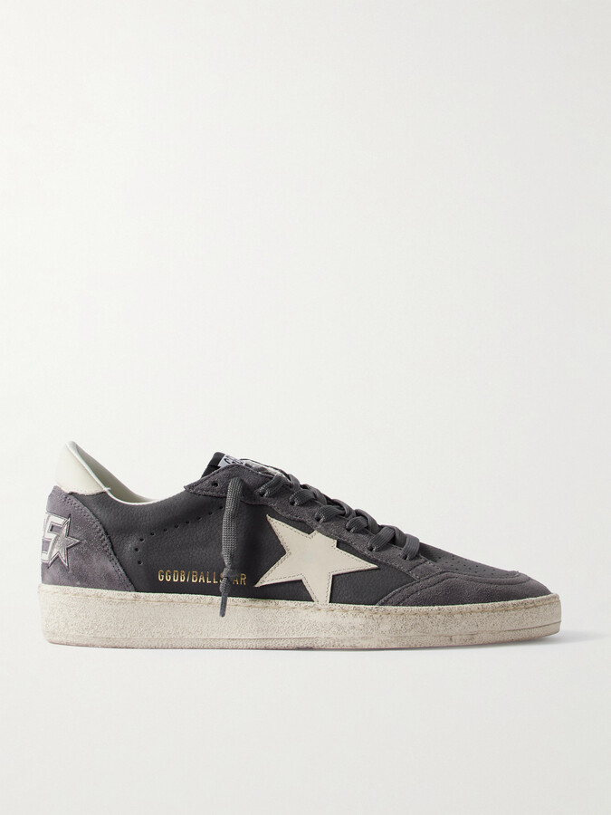 Golden Goose Ball Star Distressed Suede-Trimmed Leather Sneakers