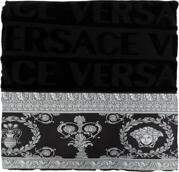 Versace Allover Logo Detailed Bath Towel