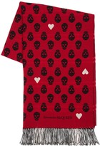Thumbnail for your product : Alexander McQueen Skulls & Hearts Check Wool Scarf