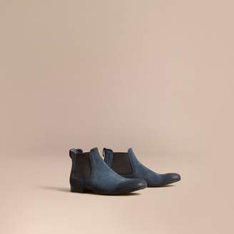 Burberry Perforated Detail Suede Chelsea Boots , Size: 42, Blue