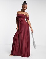 Thumbnail for your product : ASOS DESIGN off shoulder drape neck pleated maxi dress in dark red
