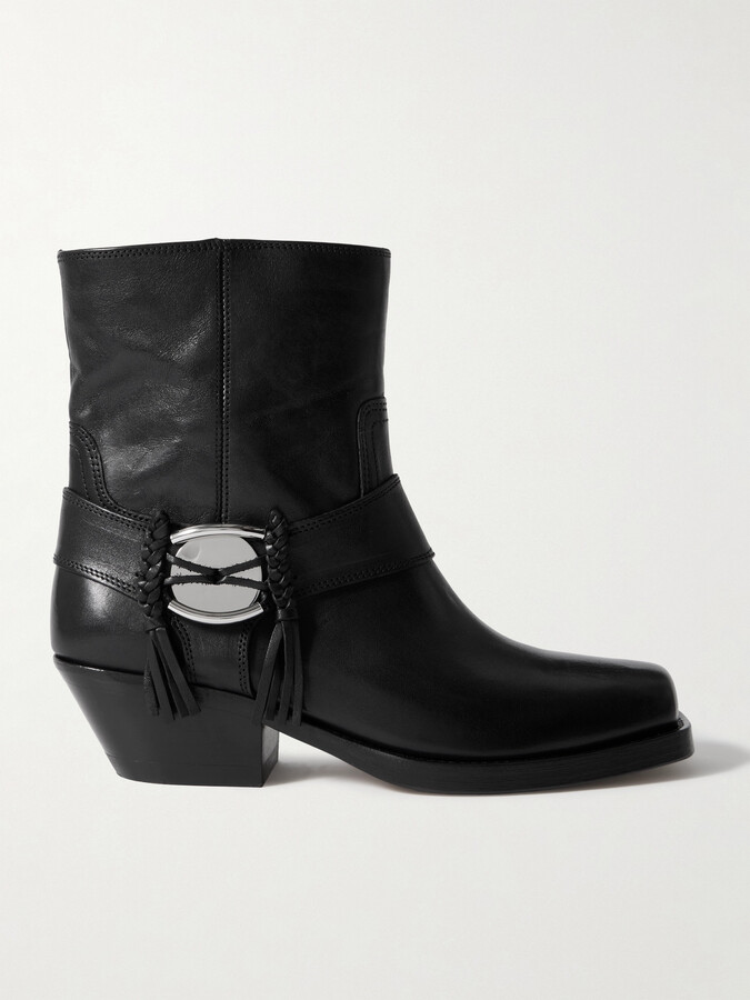 Isabel Marant Akson Embellished Tasseled Leather Ankle Boots - Black