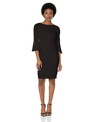 Calvin Klein Women's Petite Solid Sheath with Detailed Bell Sleeve Dress