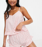 Thumbnail for your product : Loungeable Petite frill cami and short pyjama set in pink gingham